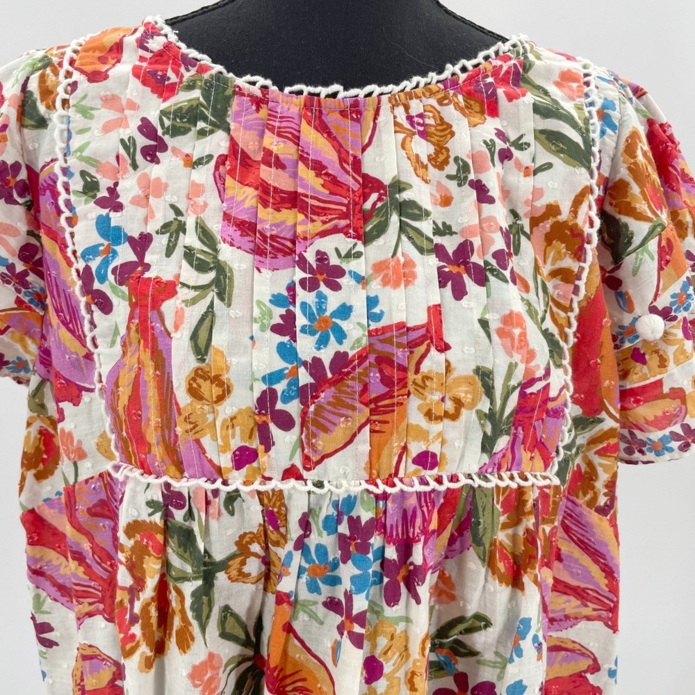 FARM Rio Multicolor Floral Puff-Sleeve Peasant Blouse with Banana Design - Picture 4 of 14